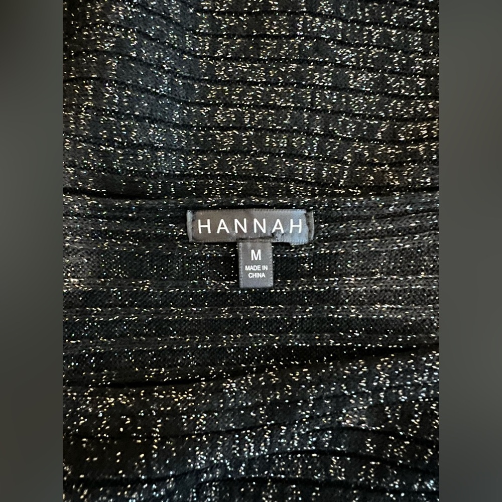 Hannah Pop Over Sweater Size M Black with Silver Shimmer Long Sleeve - Picture 5 of 7
